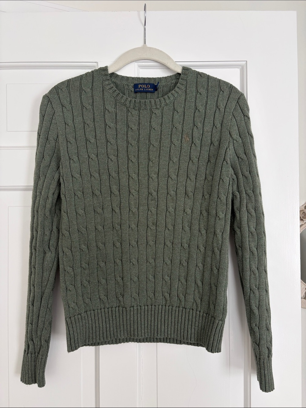 Polo by Ralph Lauren Olive Green Cable Knit Crewneck Sweater
